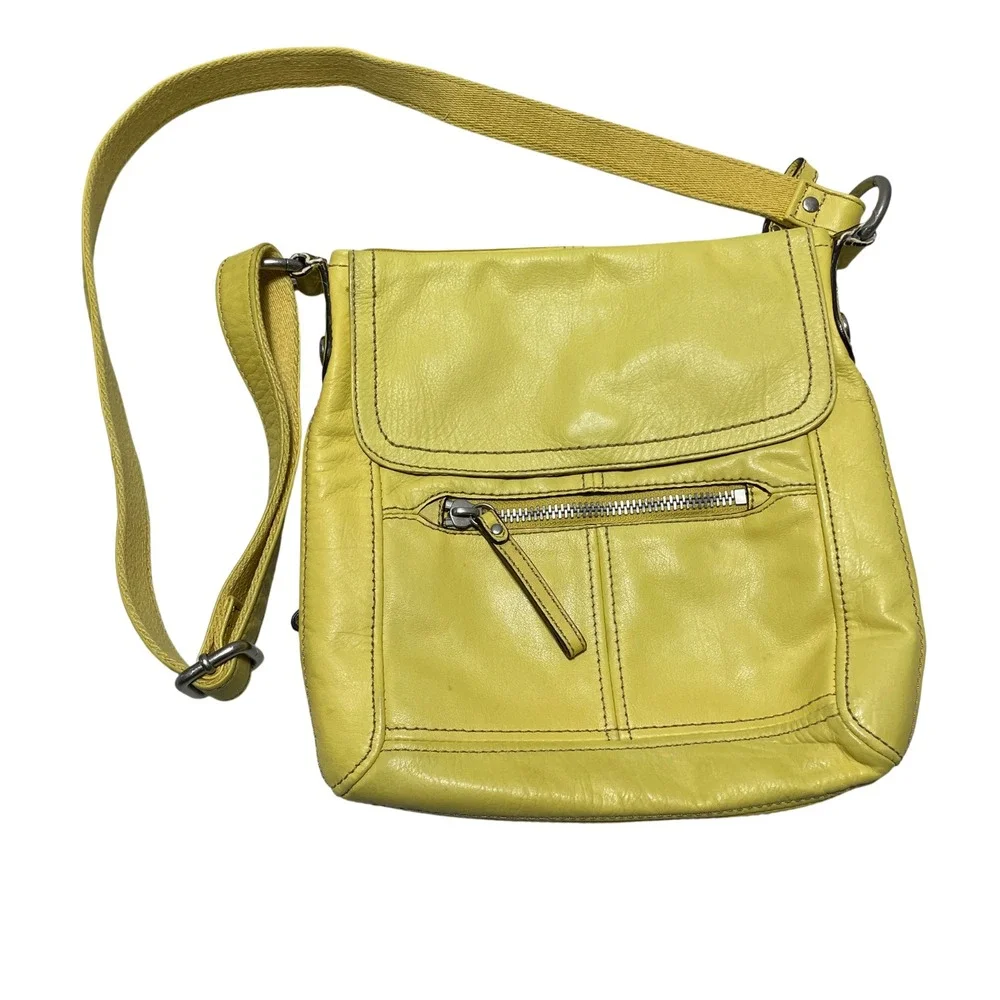 Fossil Hanover Handbag Yellow Leather Crossbody Organizer Flap Bag